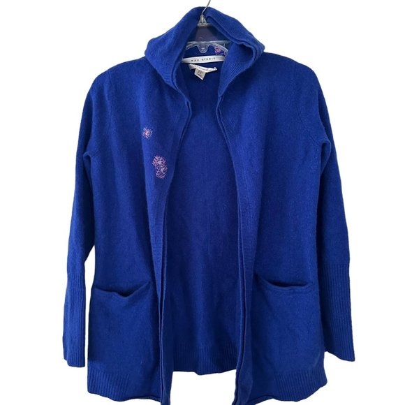 Max Studio Sweaters - Max Studio Cashmere Boro-Style Mended Cardigan M Hooded Knit Soft Knit FLAWS